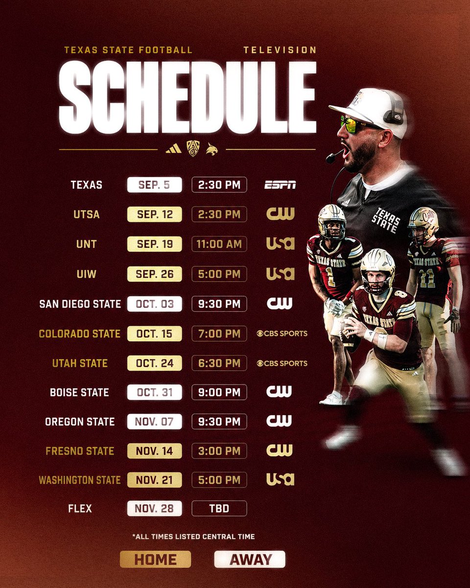 TXSTATEFOOTBALL's tweet photo. Let the countdown begin. 🗓️

#EatEmUp https://t.co/2ymKhJ7P65