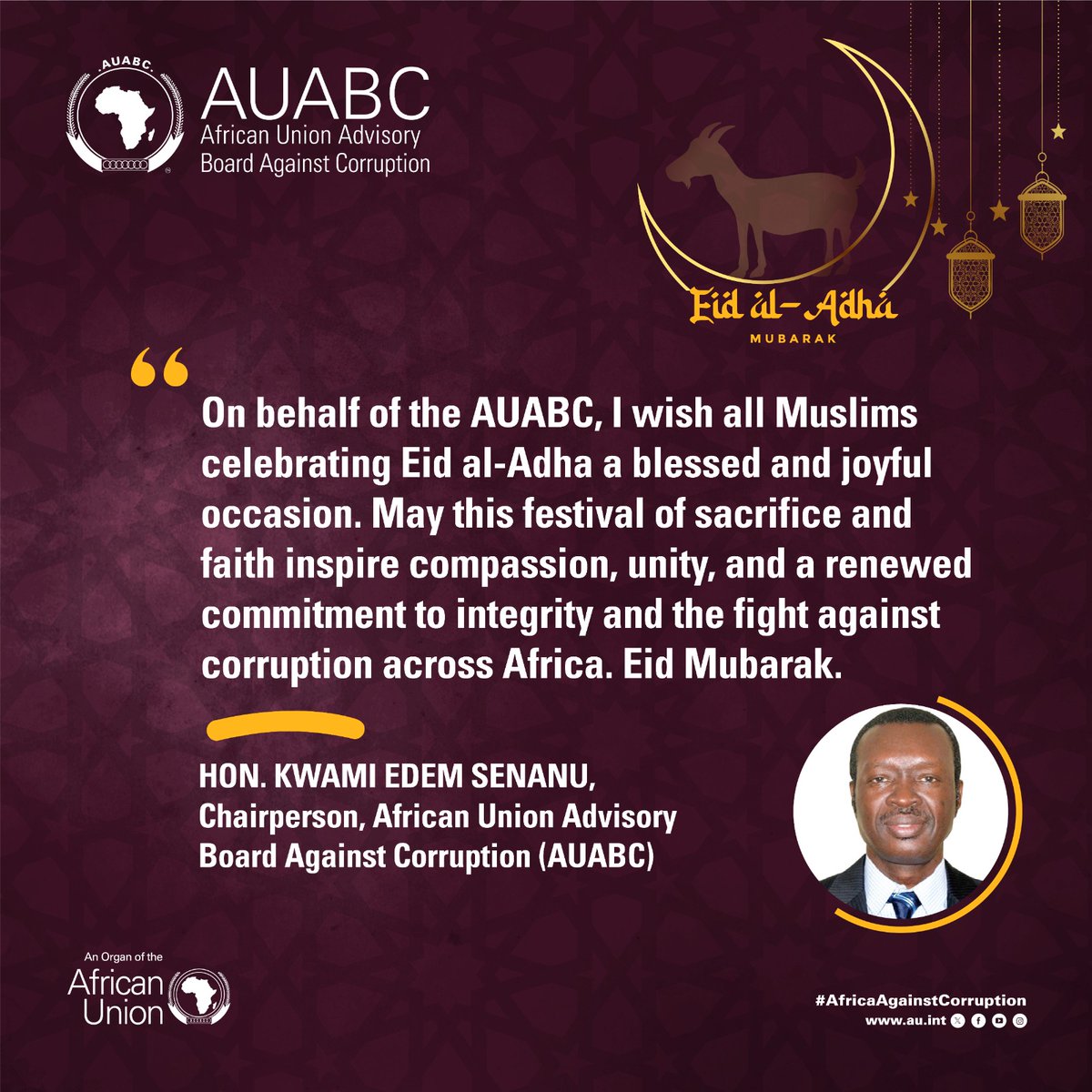 AUABC_'s tweet photo. Happy Eid al-Adha to all Muslim friends
#AfricaAgaistCorruption https://t.co/yEoYj6DXP1