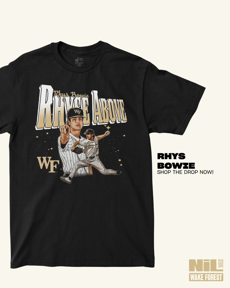 WakeForestNIL's tweet photo. Official Rhys Bowie merch is here! 🎩

Rep @WakeBaseball and support the athlete: 

🔗 https://t.co/GgJPjlkO1V https://t.co/aLrRTKET6p