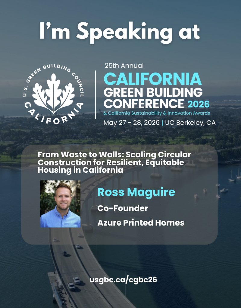 AzurePrintHomes's tweet photo. Azure is excited to join the conversation at the 25th Annual California Green Building Conference hosted by @USGBCCalifornia!

📅 May 28, 2026
🕘 9:00 AM – 9:15 AM
📍 University of California, Berkeley
Room MLK Student Union - 82D

#USGBCCA #CGBC2026 https://t.co/5YEzaFyFAO