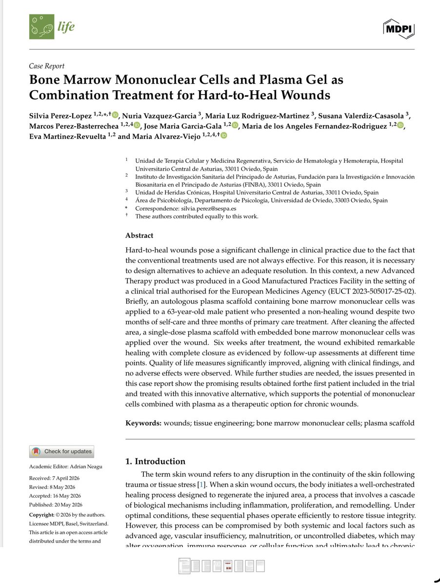 joseGarciaGala's tweet photo. Nueva publicación de la Unidad De Terapia Celular y Med Regenerativa. Una nueva opción para úlceras de difícil cicatrización. #HUCA #HEMATOLOGIA #ISPA #FINBA #TerapiaCelular #UTCMR https://t.co/zq6ZnozcmF