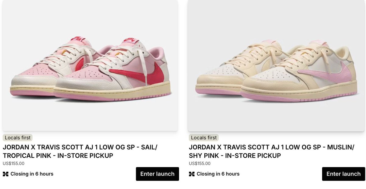 KicksFinder's tweet photo. Online raffle via UNDEFEATED
Travis Scott x Air Jordan 1 Low OG SP "Pink" Pack
(In-Store Pickup)

>> https://t.co/LwJsV2kSA1

Ends 9PM EST
RT &amp; Like to spread awareness https://t.co/wQYZcX2WHK