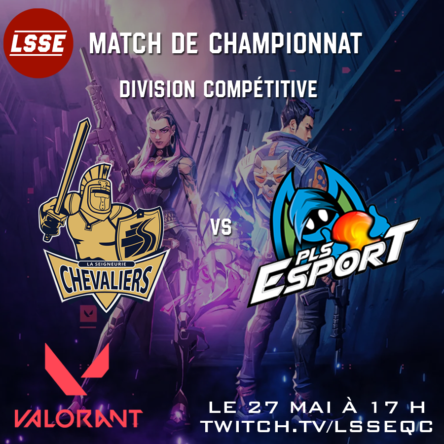 LSSEqc's tweet photo. Nous poursuivons nos diffusions avec notre grande finale de Valorant!
Les Chevaliers de l’École secondaire de La Seigneurie affrontent PLS Esport de la Polyvalente La Samare.
Après une saison dominante, Les Chevaliers reviennent défendre leur titre de meilleure école secondaire! https://t.co/Eb6BGvjLO3