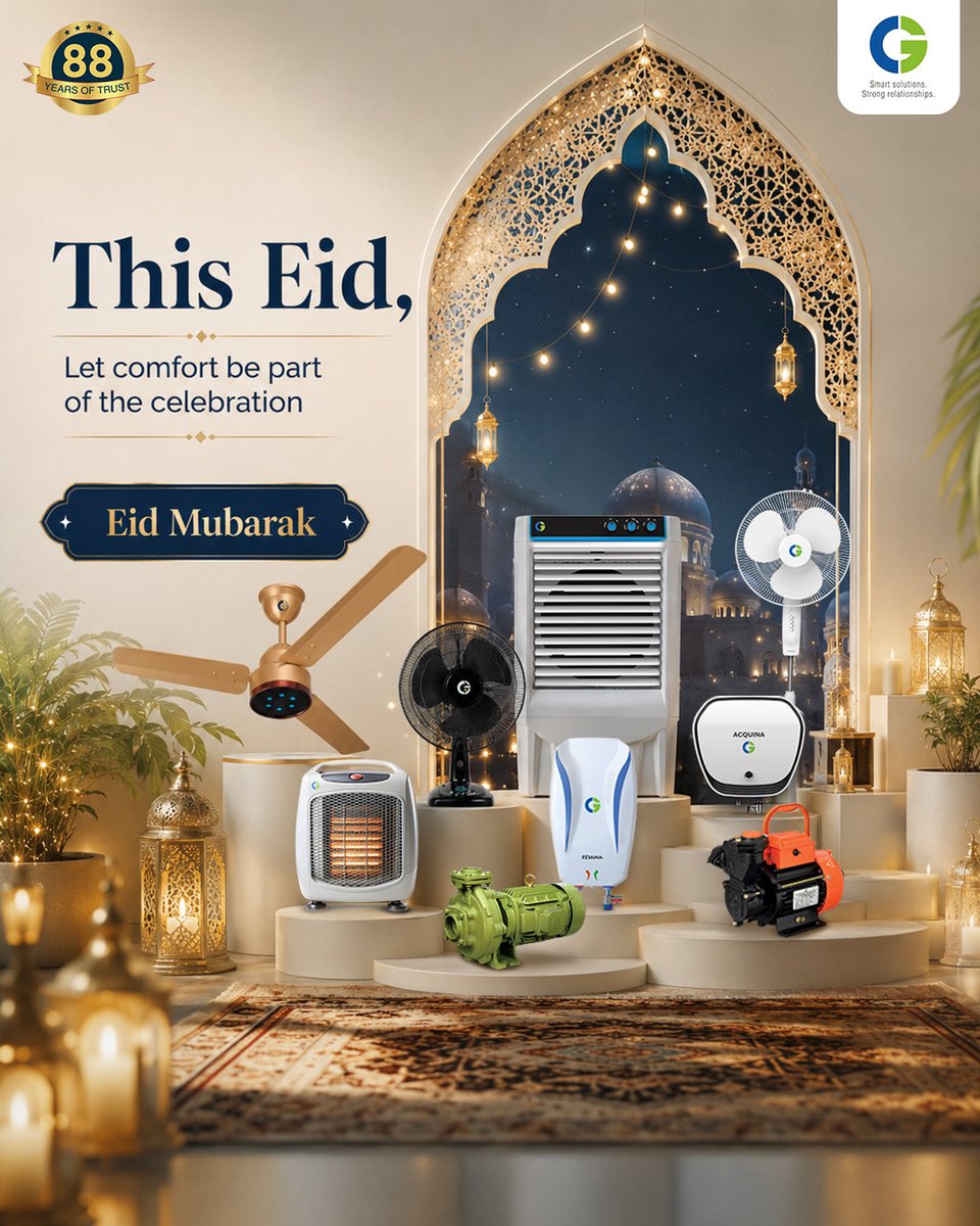 CGDurables's tweet photo. Celebrate the moments that bring everyone closer.
May your home stay filled with joy, warmth, laughter, and comfort through every gathering with CG
We wish everyone Eid Mubarak!

#CGDurables #EidMubarak #EverydayComfort #BuiltForTheEveryday https://t.co/v3lND87pXN