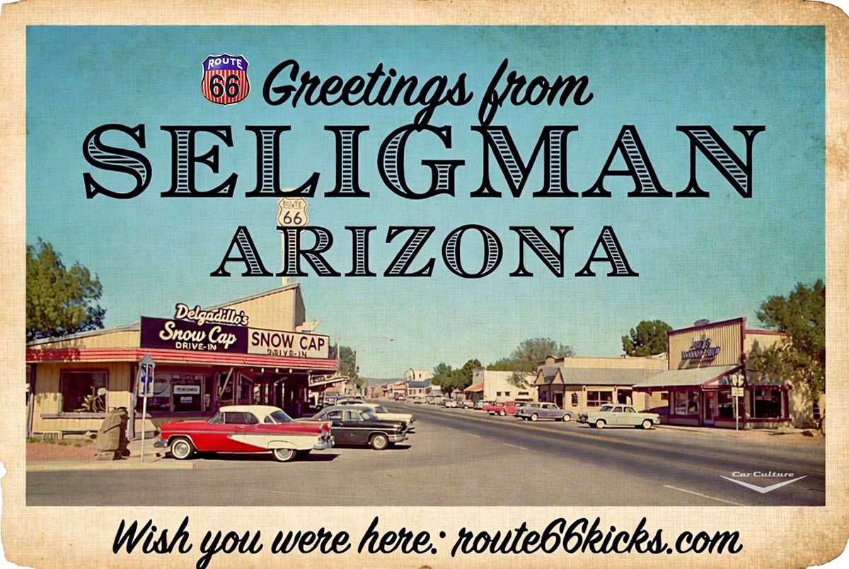 carculture's tweet photo. Greetings from Seligman, Arizona — the heart of Route 66.
Classic cars, neon signs, and that timeless Mother Road magic. Snow Cap Drive-In still serving up nostalgia.
One Car. One Day. One Collectible. 🛣️
Browse the full gallery: https://t.co/6zOpxYtDUV
#CARMANIA #Route66 #SeligmanAZ