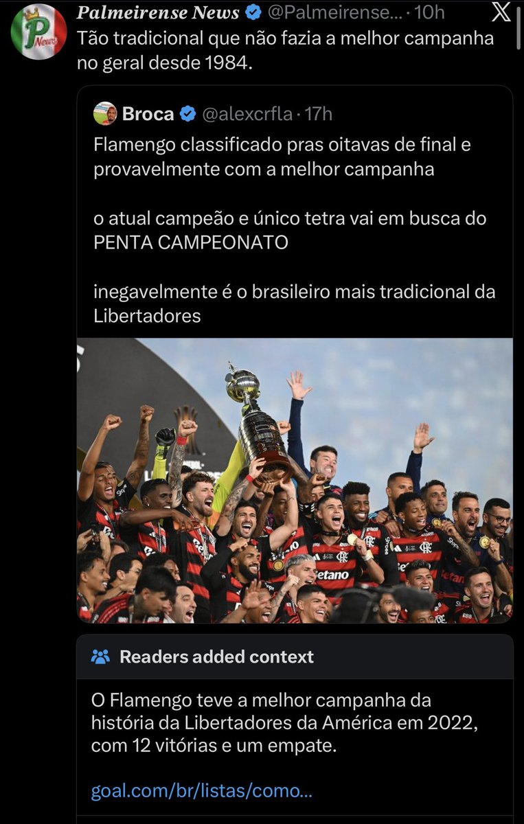 pacheconagringa's tweet photo. @PalmeirenseNews Nunca ninguém vai bater o Flamengo de 2022 https://t.co/7ZO3YYyH4s