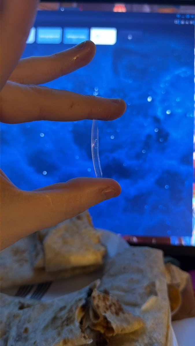 MireyaOcelot's tweet photo. Hey @tacobell didn’t think i’d have to be worried about macroplastics in my cantina chicken quesadilla. https://t.co/OXctKtFXAr