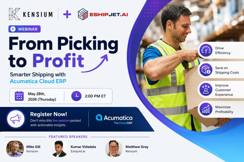 kensium's tweet photo. Shipping faster is great. Shipping smarter is where the margin is.

Join Kensium and EshipJet for a live session on how Acumatica Cloud ERP, Kensium WMS, and EshipJet ShipperCopilot 6.4 can help teams streamline picking, packing, shipping, and tracking.

📅 May 28
⏰ 11:00 AM PT | 2:00 PM ET

You’ll learn how to improve fulfillment speed, reduce warehouse and shipping costs, and deliver a more reliable customer experience.

Can’t make it live? Register anyway and get the recording as soon as it’s available.

👉 Register here: https://t.co/UsETkRrJpf