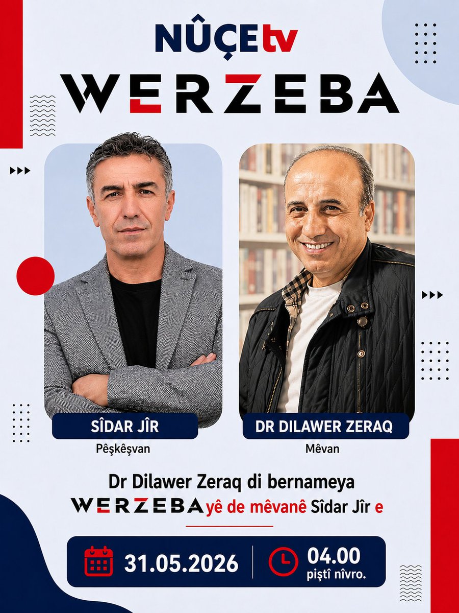 SidarJir's tweet photo. Vê hefteyê mêvanê bernameya #WERZEBA Dr Dilawer Zeraq e. Bi ya min xwe bidin benda bernameyê.
@dilawerzeraq @nucenutv @arrahmangok https://t.co/3fZKtxOX58