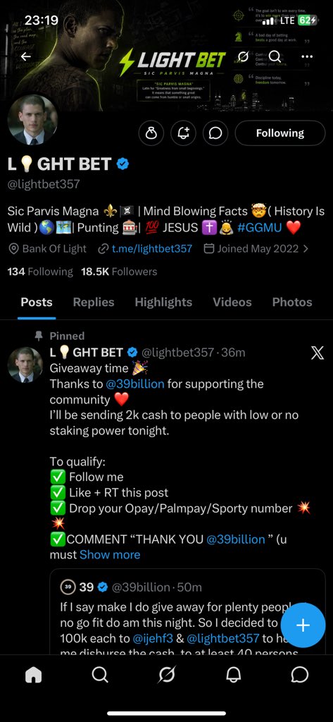alyssajohn4u's tweet photo. @lightbet357 @39billion 7044616159
Opay 
Thank you @39billion @lightbet357 https://t.co/A2TfzNj89K