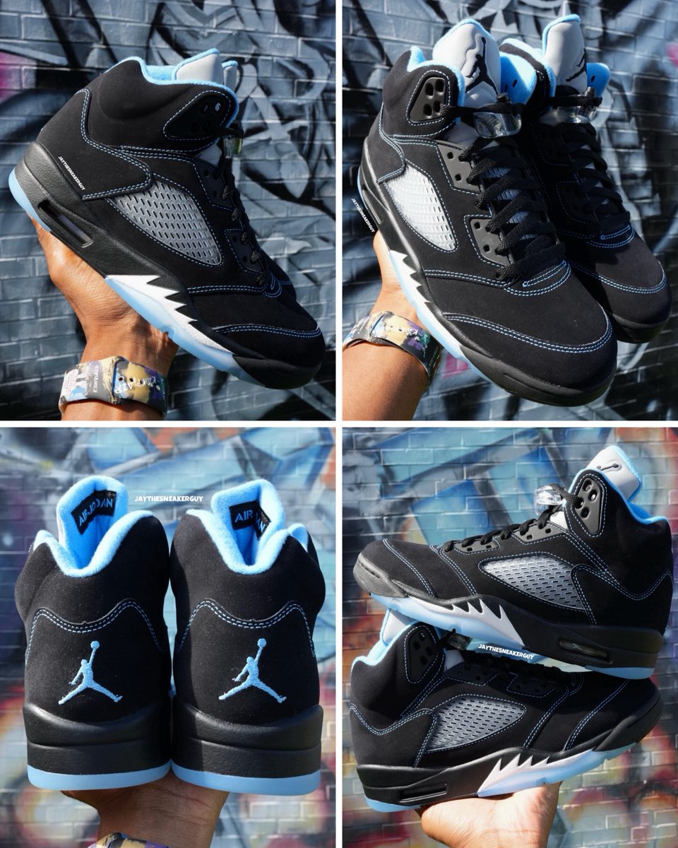 zSneakerHeadz's tweet photo. 2026 “Black/University Blue” Air Jordan 5 in-hand look! 🖤🩵

Dropping on June 20 in full-family sizing.

📸: @THEREALJTSG https://t.co/MufpxRbfc5