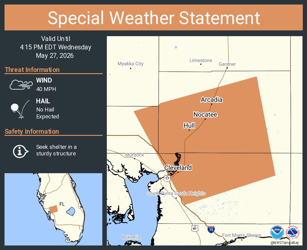 A special weather statement has been issued for Arcadia FL, Nocatee FL ...