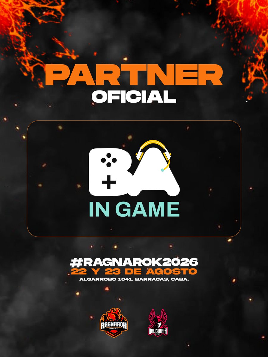 ValquiriaGames's tweet photo. 🔥ANUNCIO DE PARTNER🔥

Nos enorgullece anunciar a @BAinGame como partner oficial de #Ragnarok2026 🕹️⚔️

Gracias a su apoyo, seguimos elevando la experiencia y trayendo uno de los eventos competitivos más grandes de Argentina a Buenos Aires.

📍 Algarrobo 1041, Barracas, CABA
📅 22 y 23 de Agosto

🎟️ Inscripciones y más información:
https://t.co/UdwAH95aRT