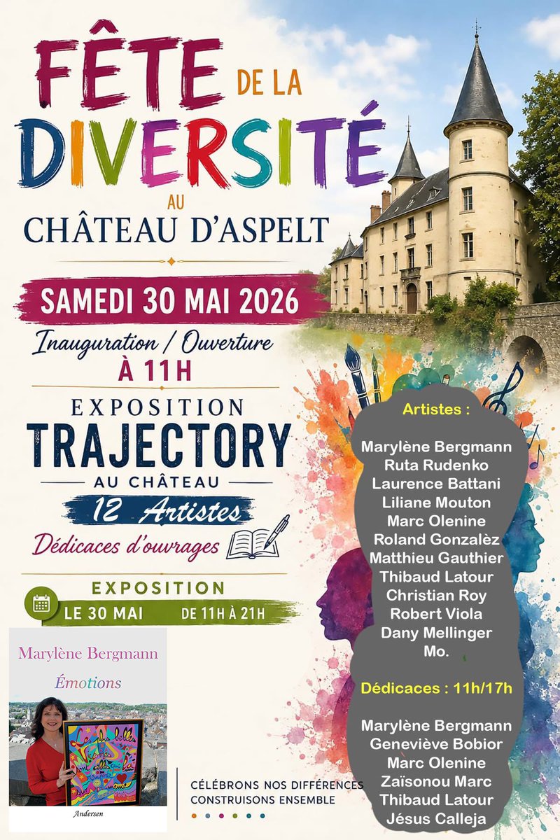 AndersenEdition's tweet photo. Samedi 30 mai | Rencontre | Marylène Bergmann dédicacera Émotions lors de la fête de la diversité au château d’Aspelt de 11h à 17h. (5710 Aspelt Frisange, Luxembourg)
#MarylèneBergmann #Émotions https://t.co/q2GmfHr1R7