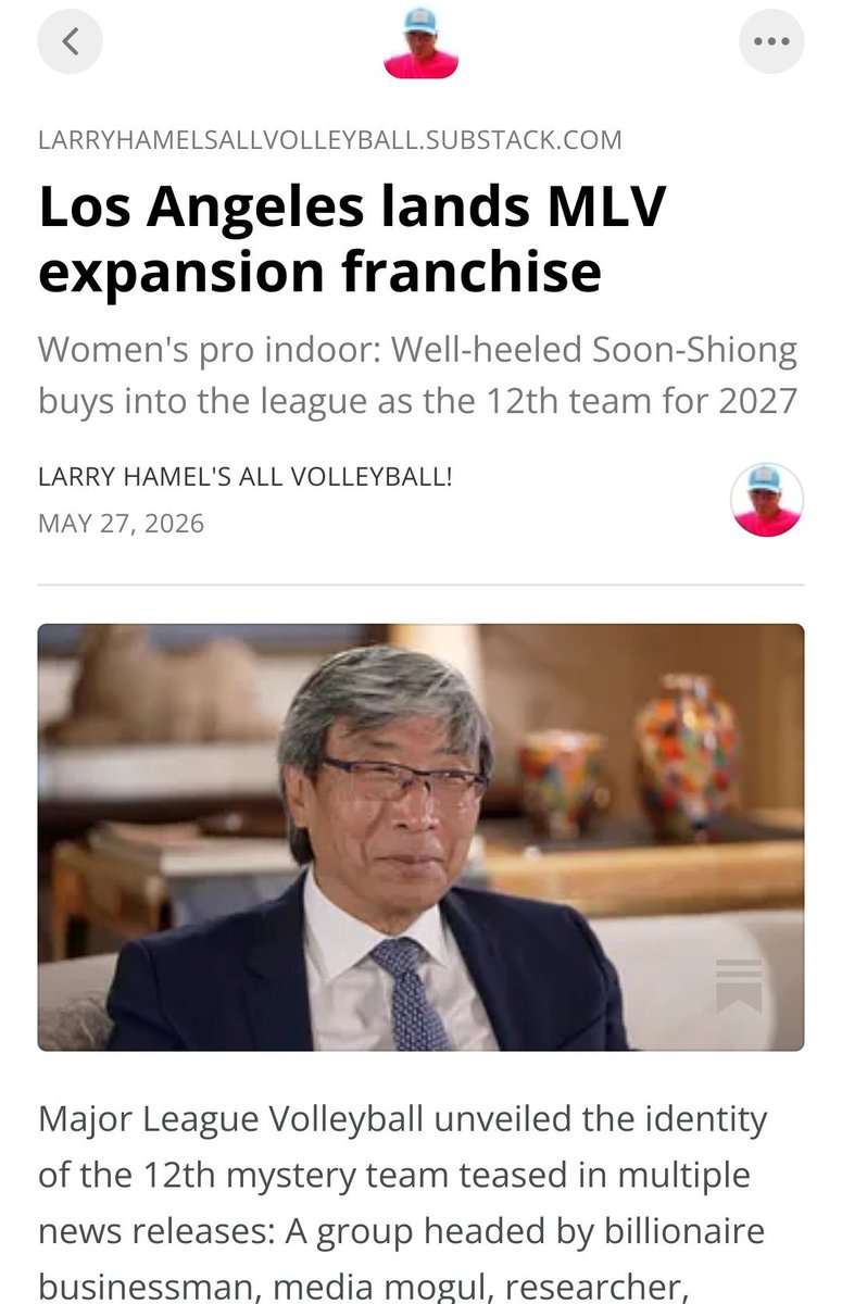 LPHAMEL's tweet photo. Well-heeled Dr. Patrick Soon-Shiong ponied up reported $15-$20 million fee to MLV to buy an expansion team in Los Angeles. All Volleyball! reports the details as MLV and rival League One Volleyball now have competing clubs in five markets. Click the link:
https://t.co/eLNpQcEPwZ https://t.co/6PLEwL9HQx