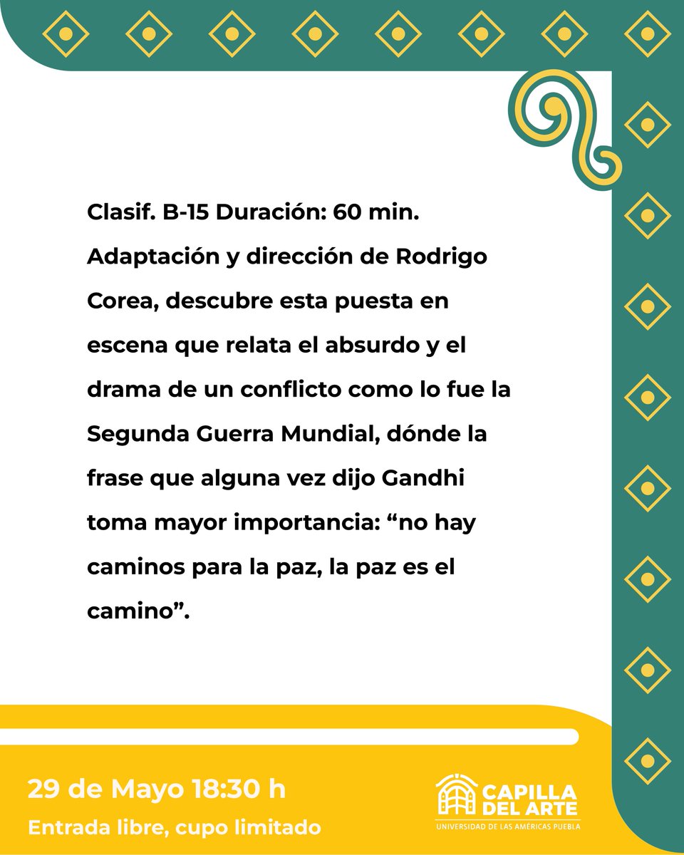 CapilladelArte's tweet photo. 🎭 Una obra que sigue resonando en el presente.

🎭 Este viernes vive Terror y miseria del Tercer Reich de Bertolt Brecht en Capilla del Arte UDLAP.

📅 29 de mayo | 🕡 18:30 h
📍Entrada libre
¡Te esperamos! ✨
#CapillaDelArteUDLAP #TeatroEnPuebla #ArteyCultura #Puebla https://t.co/LLe0XIuNE1