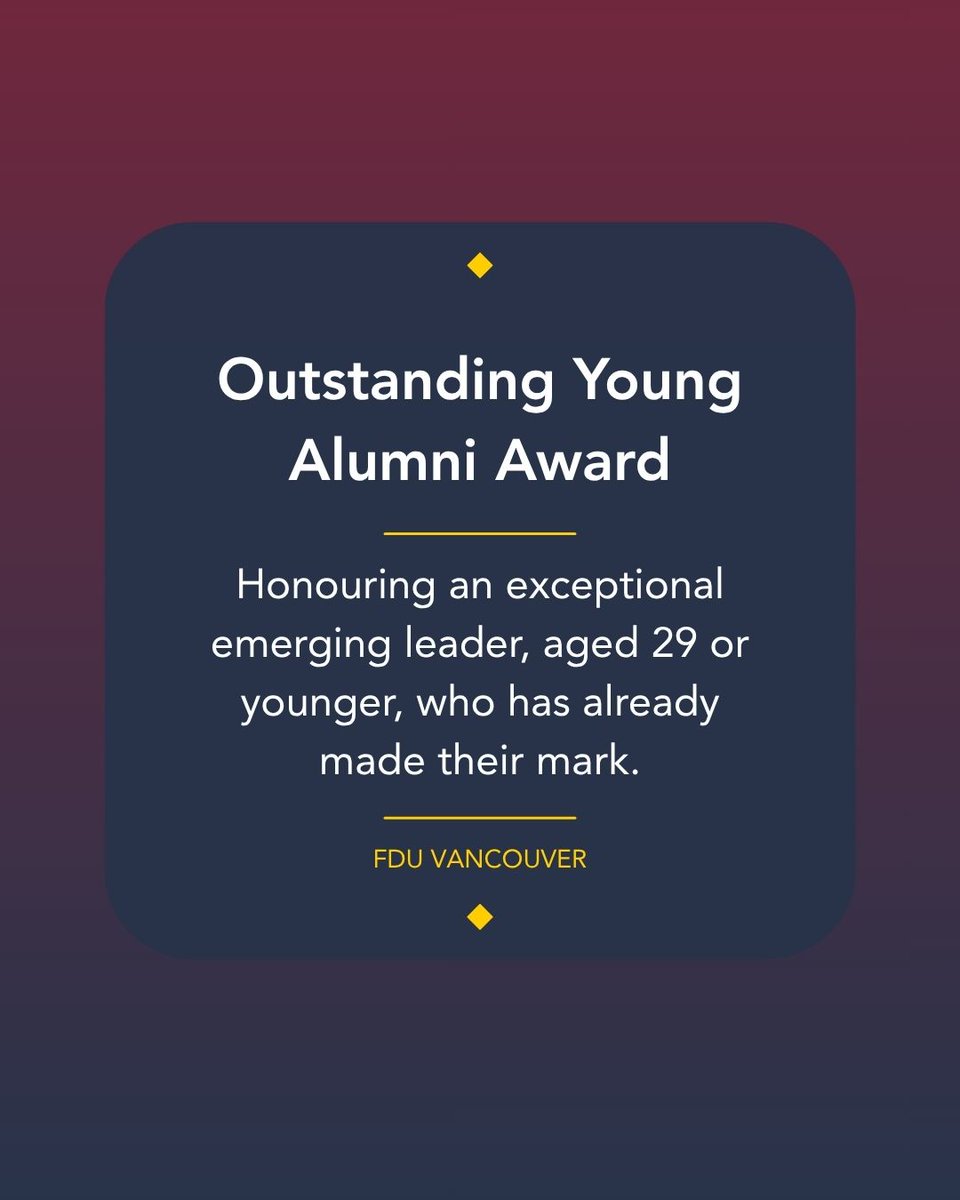 FDUVancouver's tweet photo. @FDUVancouver is introducing the FDU Vancouver Alumni Awards – our first formal programme recognising graduates whose achievements demonstrate distinction, purpose, and impact. https://t.co/rr8o0lZof5 for more information. 

#FDUVancouver #AlumniAwards #Vancouver #FDUAlumni https://t.co/1gHEov1WX6