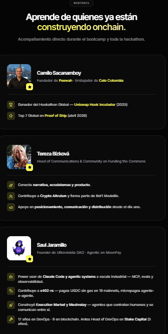 Celo_Col's tweet photo. @CeloDevs @CeloPublicGoods @MedellinBlock @EthColombia @UltravioletaDAO @0xultravioleta @ctg_onchain @marek_ 👥 Mentores y jurados que te van a acompañar en el proceso:

→ @camilosaka (Celo Colombia)
→ Saúl de @UltravioletaDAO
→ @0xj4an (Embajador de Celo en Colombia)
→ @ocandocrypto de @Uniswap
→ @TerezaBizkova de @FundingCommons

No construyes solo 👇 https://t.co/T0STe5pSJG