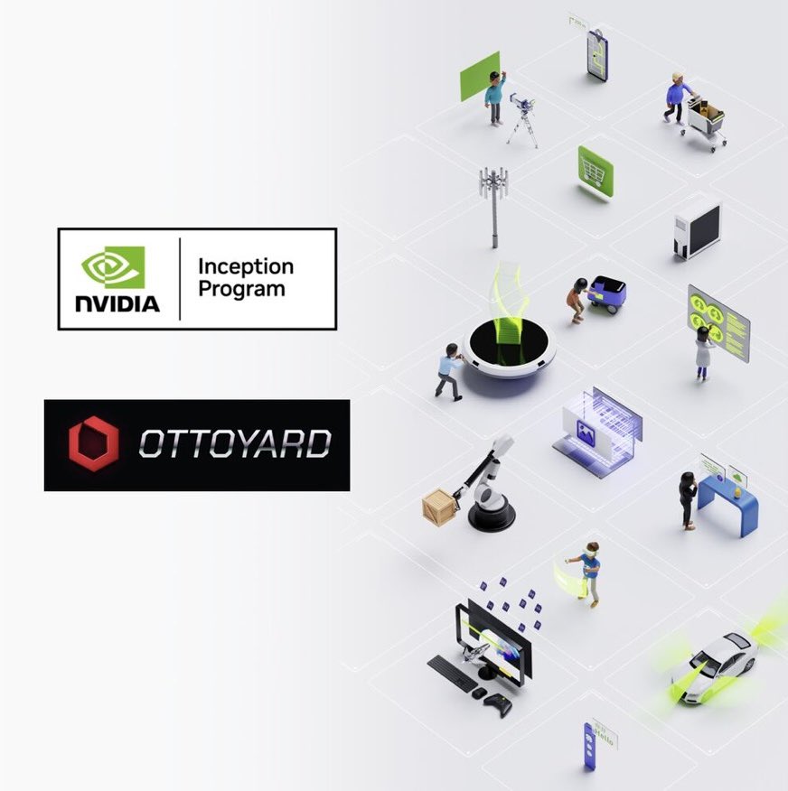 OTTOYARDAV's tweet photo. OTTOYARD is happy to share that we have been accepted into @nvidia for Startups Inception Program.

We are excited about what this unlocks for OTTO-Twin, our high-fidelity digital twin of our future autonomous vehicle depots. Built on NVIDIA Omniverse and Isaac Sim, OTTO-Twin lets us simulate and optimize the operational constraints between the physical yard and OTTO-Q, our orchestration engine, long before a single vehicle pulls into a real site.

NVIDIA continues to set the standard for the compute, simulation, and physical AI platforms that the entire autonomous vehicle ecosystem is being built on. Their work is shaping the foundation of AV technology and infrastructure for the next decade, and we are proud to build on it.

This is an exciting step, and we are just getting started.

#NVIDIAInception #Omniverse #AutonomousVehicles #DigitalTwin #PhysicalAI
