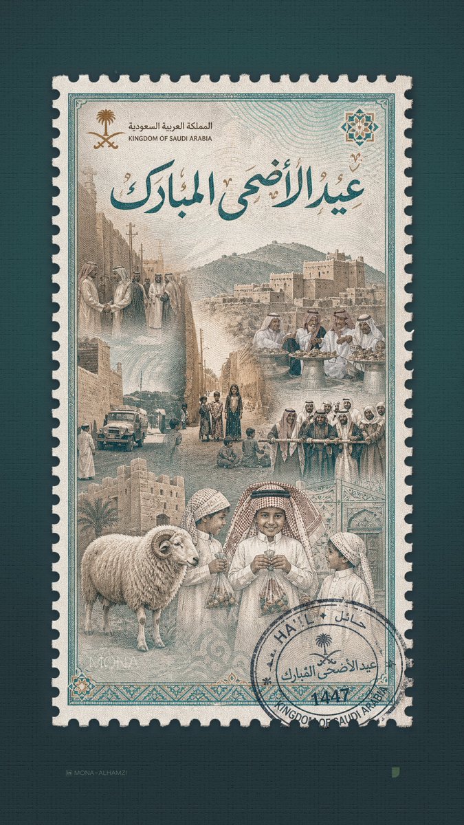 mon330a's tweet photo. طابع بريدي من ذاكرة #حائل
يجمع فرحة العيد، والتفاصيل القديمة.✨

#عيد_الأضحى https://t.co/Orlx4AfYvb