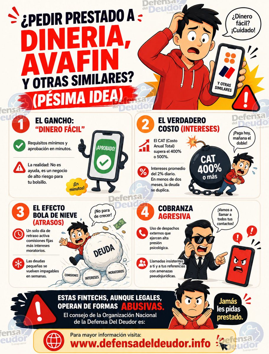 DefensaDlDeudor's tweet photo. Pedir préstamos en Fintechs como Dineria, Avafin, Moneyman y otras similares podría ser uno de tus más grandes errores financieros...
#dineria #avafin #Fintech #prestamos #defensadeldeudor https://t.co/Rcz5EGWAtv