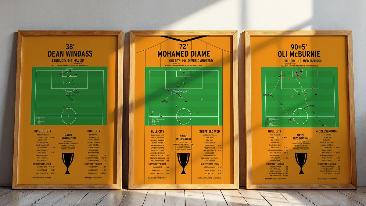 Sporting_Prints's tweet photo. 🏆 PROMOTION GIVEAWAY 🏆

To celebrate Hull's promotion to the Premier League, we're giving away our set of three Wembley winners! 🐯

To enter:
🔁 Retweet this post and follow us

The winner will be announced on Monday! 

➡️ 🛒 https://t.co/1026BiP9nX
#hcafc | @TigerTubePlayer | @HullCityKits | @HCOSC_Official | @oli_mcburnie | @Hull_and_Back