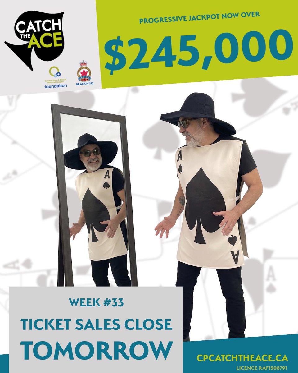 Assisting_You's tweet photo. The CP Catch the Ace progressive jackpot is now over $245K, and Acey is still hiding. If you want a shot at it, don’t wait for the last-hour scramble.

Draw tomorrow. Ticket sales end at 5:00 PM sharp.

Tickets: https://t.co/FztXXbwDQ0

Licence #RAF1508791
Please play responsibly https://t.co/83g8FF1852