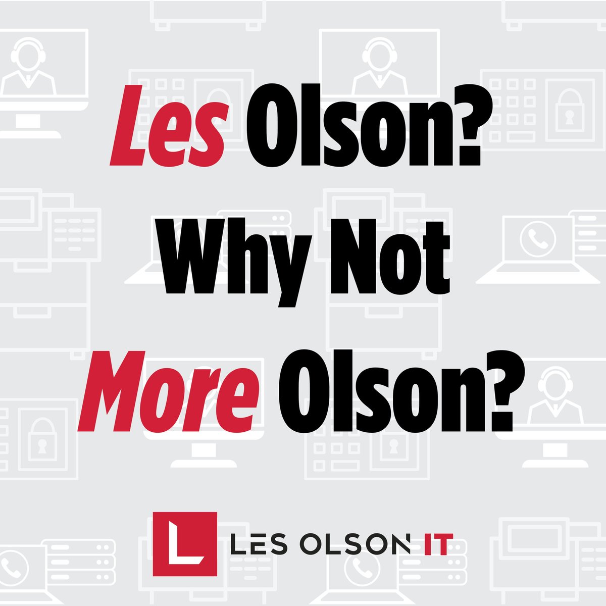 LesOlsonIT's tweet photo. Your business deserves more.

More uptime.
More security.
More efficiency.

At Les Olson IT, we reduce downtime, strengthen security, and simplify your technology so you can focus on what matters most.

Let’s talk: https://t.co/hAhBhsbTjO

#LesOlsonIT #OfficeTechnology https://t.co/IWBCBvHUiB