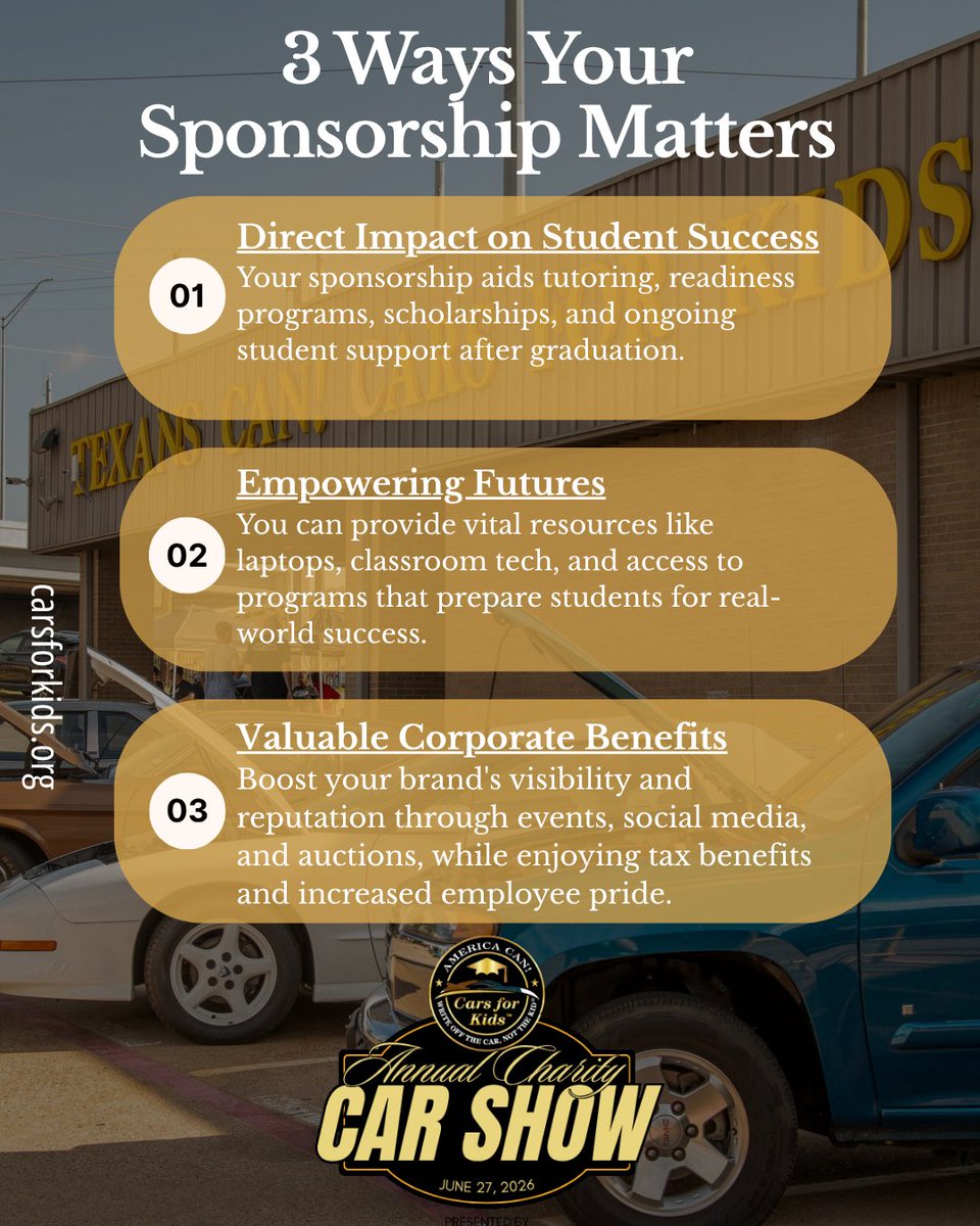everycarcan's tweet photo. This is bigger than an event 🚗✨

When you step in as a sponsor, you’re stepping up for students who are working hard to reach the finish line. 🎓

Your support helps create real opportunities, real second chances, and real success stories.

Be part of the impact. Be part of the reason it all happens.
#CarsForACause #DriveChange #CommunityImpact #SupportEducation #MakeADifference