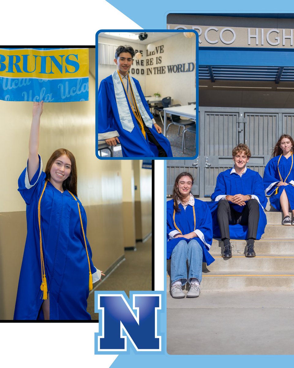CNUSD's tweet photo. 💙 🎓 Congratulations to the Norco High School 2026 Valedictorian and Salutatorians! 

Danna, Raquel, Andrei, Kelvin and Eloisa!

Wishing you continued success as you begin your next chapter and future adventures. 🐾 https://t.co/Lyv8PE7zhi