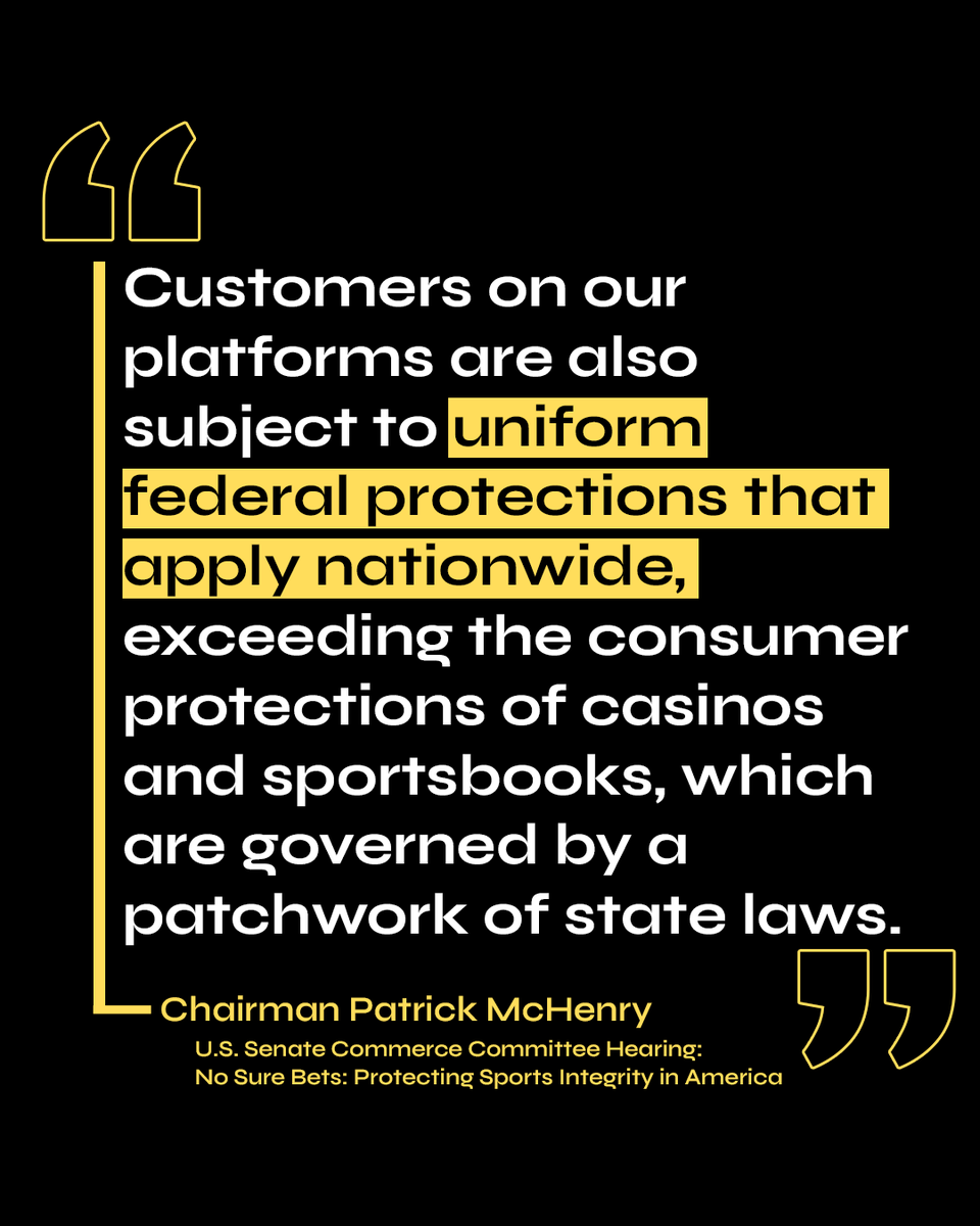 PredictAction's tweet photo. Let's be clear: @AmericanGaming wants to muddy the waters on regulation.

Prediction markets are federally regulated by the CFTC with stricter oversight, monitoring &amp; compliance than their members ever face.

@PatrickMcHenry with a case in point 👇 https://t.co/hXWmmvUeco