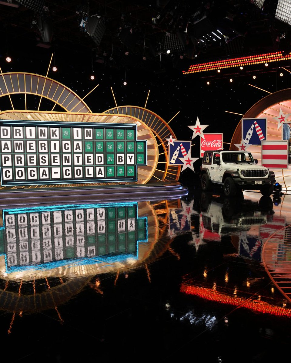 WheelofFortune's tweet photo. Exciting things are bubbling up on Stage 11! 🥤🇺🇸 Next week is Drink in America with Wheel and @cocacola and you've got chances to win a trip to a new National Park every night! https://t.co/nBaYfzqDPD