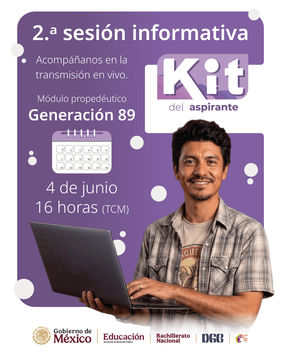 PrepaLineaSEP's tweet photo. 🎉 Aspirantes a la generación 89, ¡prepárense para el módulo propedéutico! 

 En la segunda sesión informativa resolveremos tus dudas sobre las claves de acceso, cómo ingresar al aula virtual y más.

🔗 https://t.co/atsHmz43oX

#PLSEPGeneración89 https://t.co/dt7saU5ows