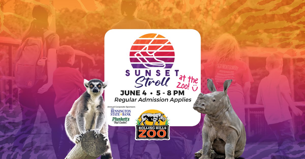 RHZoo's tweet photo. Stroll thru a perfect summer evening at #RollingHillsZoo, June 4, 5–8 PM! Come earlier in the day &amp; stay into the evening!
🐾 Animals 
🚋 FREE Trams
🍽 Food &amp; Drinks ($)
🛍 Gift Shop 
🎉 Kids activity
🎟 Regular admission
💚 Members FREE
Check in at Admissions upon arrival! https://t.co/a9GS5dlFRW
