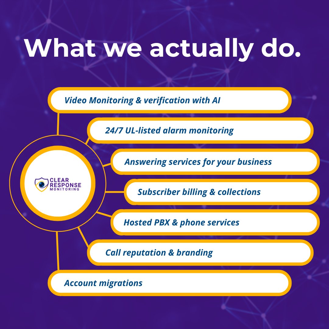 clear95512's tweet photo. We're more than alarm monitoring. Clear Response does video + AI, billing, answering services, hosted phones, account migrations &amp; full back office. Grow your RMR without chasing new accounts.

📞(833)582-5044 📧 sales@clearrm.com https://t.co/f7l1w0LAJp