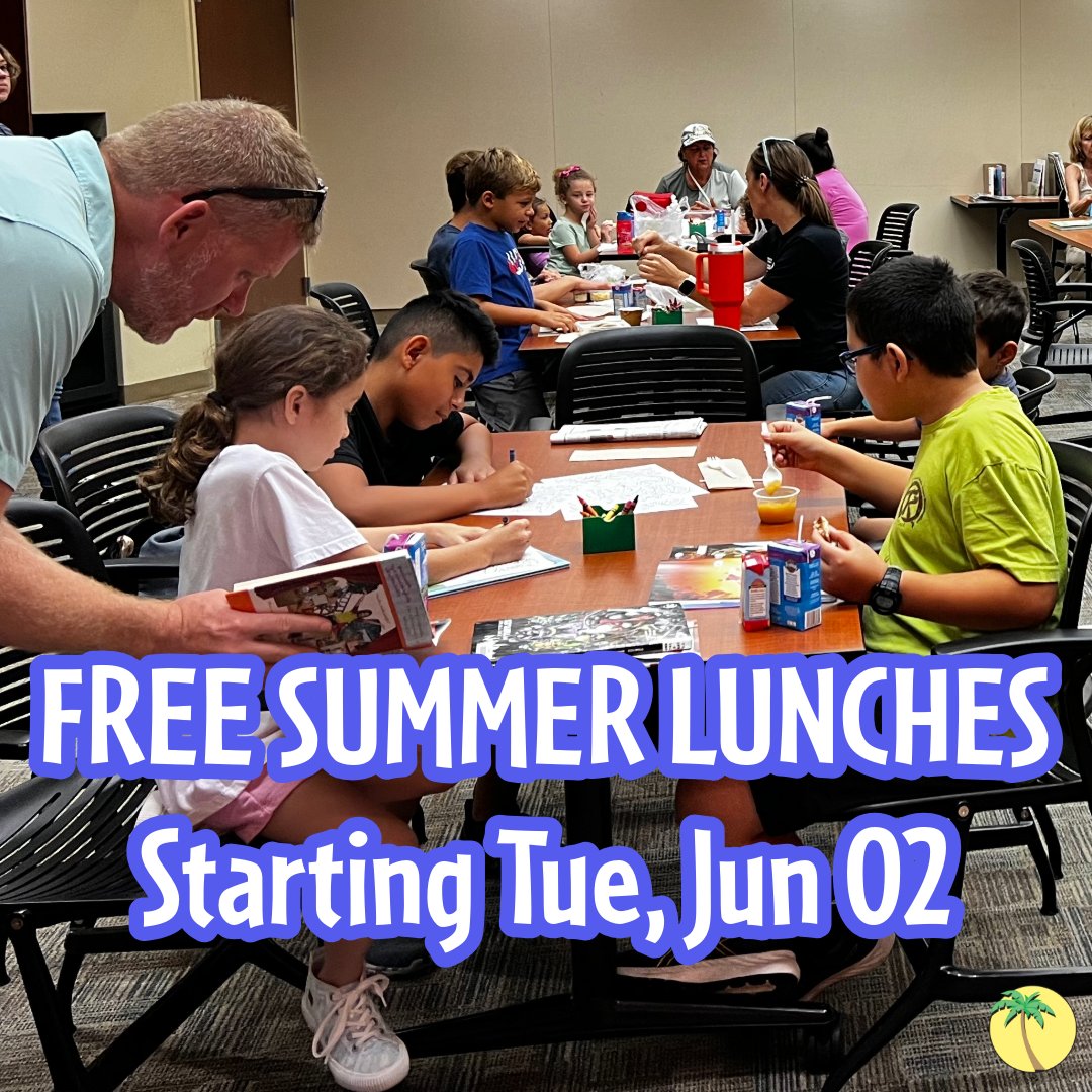 pbclibrary's tweet photo. The Library is partnering with the Palm Beach County School District to bring free lunches back for the summer! Children 18 and under can receive a free lunch starting Tue, Jun 02 at all our branches. Link in bio.

#PBCLibrary https://t.co/yusP2w711b