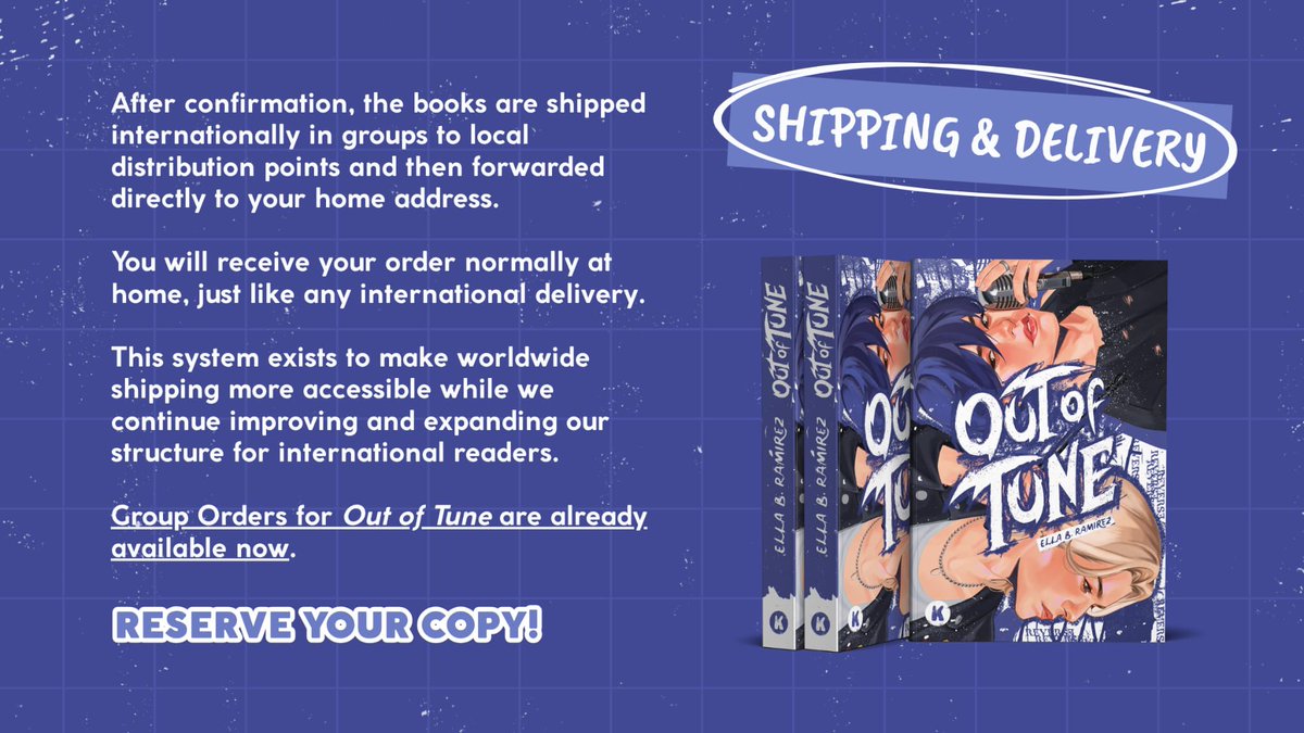 kudoseditions's tweet photo. Group Orders for Out of Tune are now officially available worldwide 🩵

You can now reserve your copy through our shared shipping system for international readers. Check the slides to see how it works and how to join! 🎸 https://t.co/sEXlS9116w