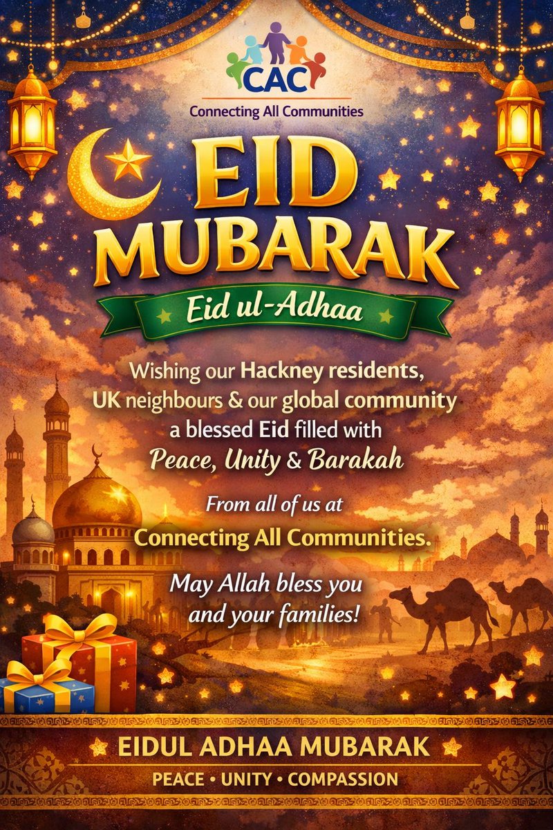 connectingcomm3's tweet photo. Eid Mubarak from CAC!
To everyone celebrating in Hackney, across the UK, and around the globe may this Eid bring peace, compassion, and barakah to every heart.
✨🌙
#CAC #Eid2026 #CommunityLove https://t.co/J7nEKwE4D4