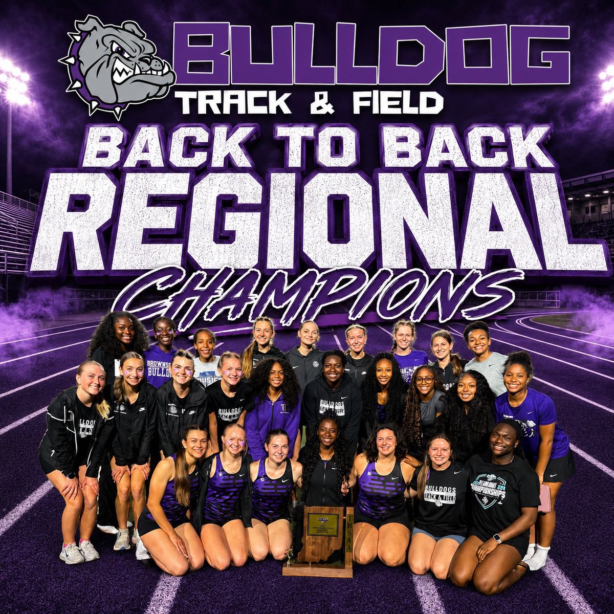BHSDogsTrack's tweet photo. The girls team brought home the Regional Title! 🏆

10 Events are State Bound! 🎟️

#Bulldogproud https://t.co/ipP417pn6K