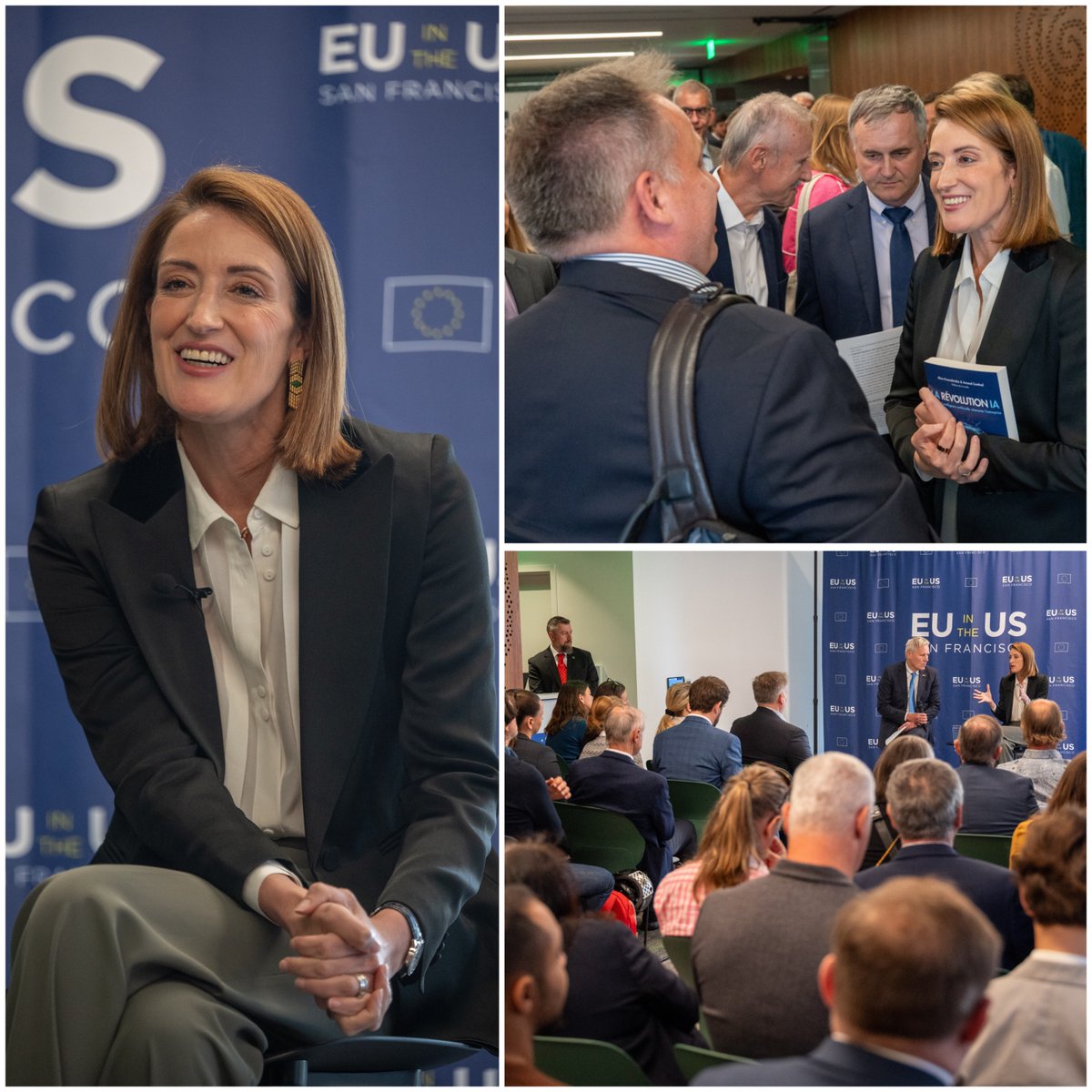 EP_President's tweet photo. Loved spending time, discussing and listening to European tech leaders and operators based in Silicon Valley.

It was important to hear their experiences and perspectives on how Europe can become more competitive, support startups to scale, and help companies grow - and what we can do to keep attracting talent to the EU.

We will keep flying Europe's flag high 🇪🇺 

#BrusselsToTheBay