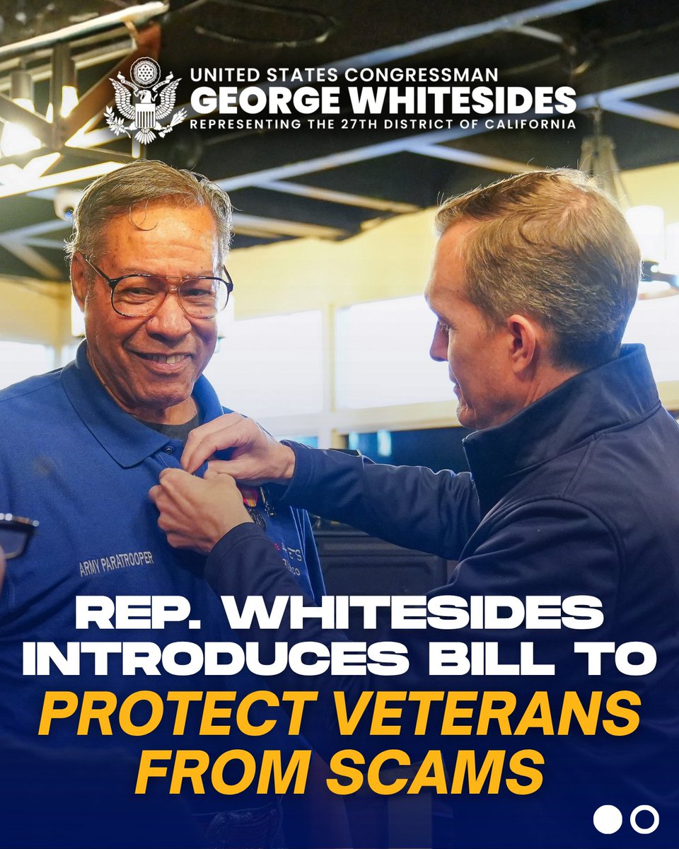 Rep_Whitesides's tweet photo. After sacrificing their lives for our country, it is unconscionable that veterans and their beneficiaries have become the target of sophisticated scammers worldwide.

Veterans deserve to know that their hard-earned benefits will be protected and preserved, and I hope this bill will provide financial and educational assistance to everyone who might fall victim to exploitation.