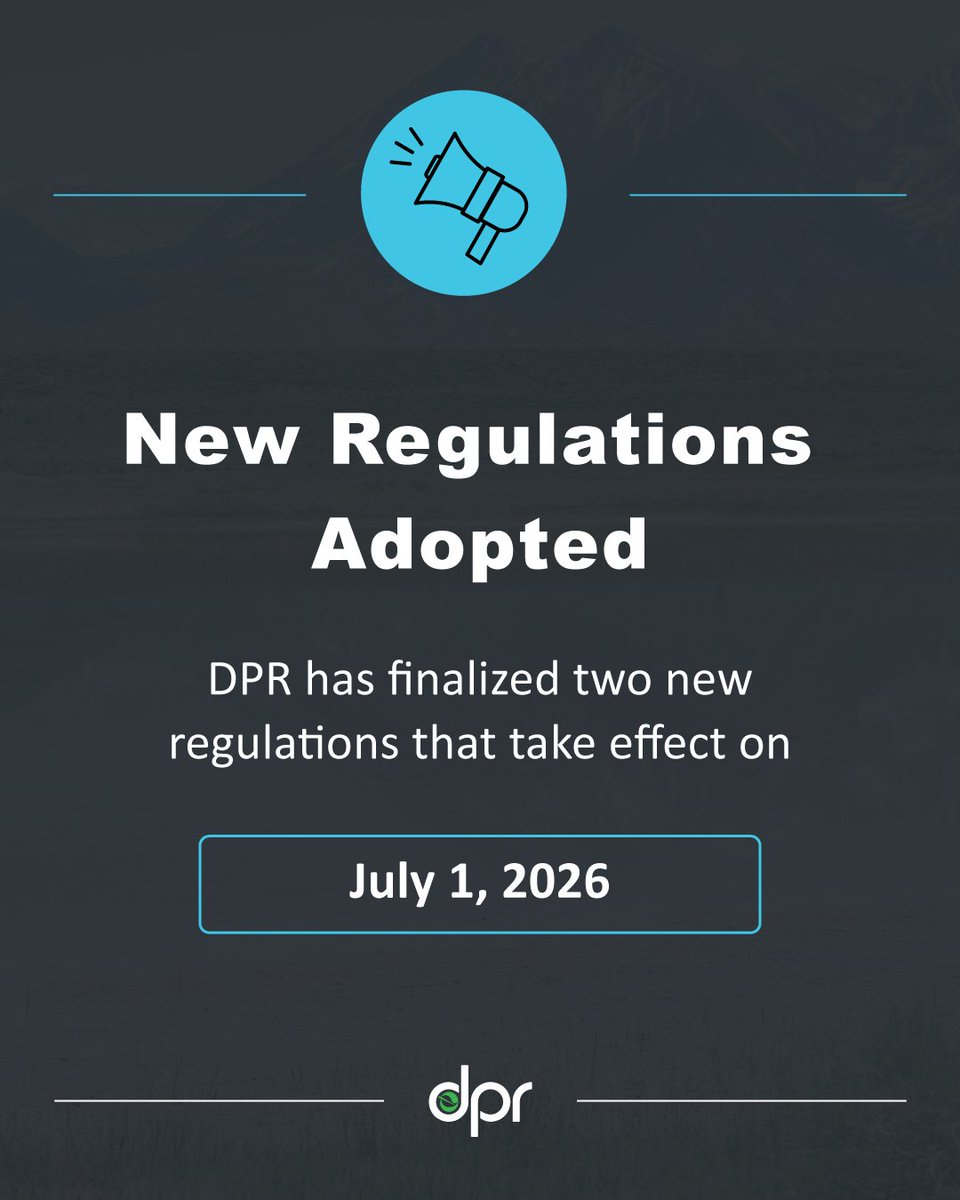 CA_PesticideReg's tweet photo. Two new DPR regulations will take effect on July 1, 2026.

• Groundwater Protection List
• Heat Illness and Protective Suits

For more information: https://t.co/xEy9XQjm2T https://t.co/CU9XwEocDR