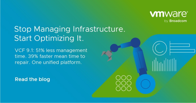 ksugle's tweet photo. Growth in AI workloads made all servers more expensive. You can't just build your way out of capacity issues anymore. VCF 9.1 helps you do more with what you have: ↓51% infra management time ↓46% monitoring time ↓39% MTTR Read the full breakdown https://t.co/HEC2splb8E https://t.co/BFs2PBUSTI
