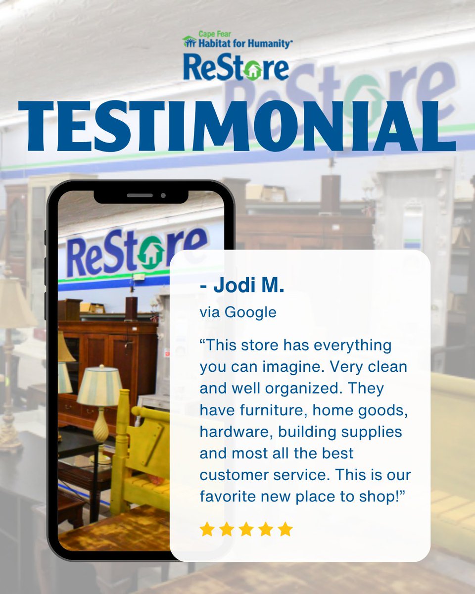 CapeFearReStore's tweet photo. A store full of possibilities awaits! Whether you're refreshing a room, tackling a DIY project, or searching for unique home finds, the ReStore is your go-to spot for inspiration and unexpected treasures.

#HabitatForHumanityRestore #Ogden #MonkeyJunction #DowntownILM #Charity https://t.co/Fv7ImVA0TF