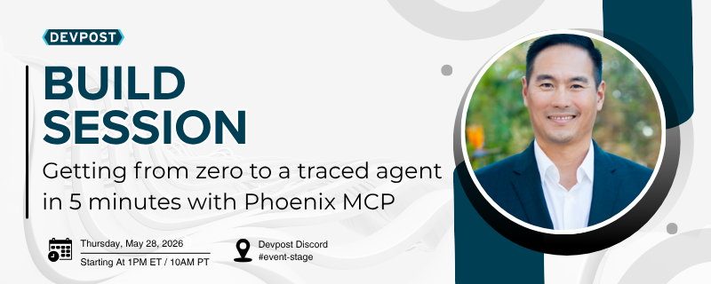 devpost's tweet photo. Tomorrow @ 1PM ET — Rich Young from @arizeai shows you how to go from zero to a traced agent in 5 minutes. Live demo + open Q&amp;A. 👇 https://t.co/abkiIx1HBB