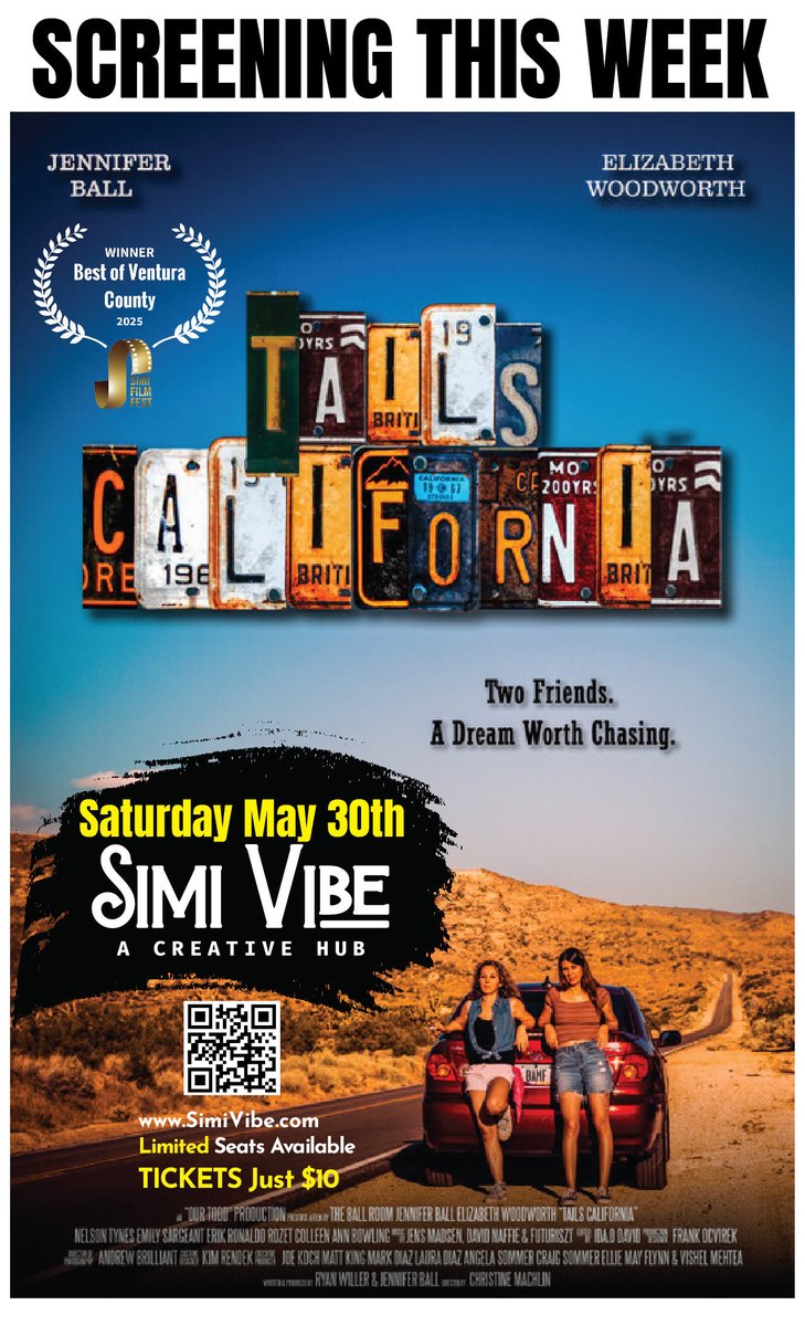 simivibehub's tweet photo. Did you miss Tails California, winner of Best of Ventura County at the 2025 @simifilmfest? Catch an encore in an intimate setting at Simi Vibe this Saturday 5/30 7PM + Q&amp;A with local writer/producer Ryan Willer. Limited seats. Reserve your spot for $10 at https://t.co/bLCC45R8MT https://t.co/GIeWXvz1fN