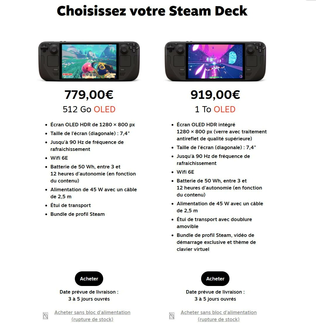 MaximeChao's tweet photo. Il n'y a pas qu'aux Etats-Unis où Valve a augmenté le prix de son Steam Deck de manière significative. En Europe aussi. Voici les nouveaux prix.

USA 🇺🇸
• 1TB OLED $649 -> $949
• 512GB OLED $549 -> $789

France 🇫🇷
• 1TB OLED 679€ -> 919€
• 512GB OLED 569€ -> 779€

Ils vont être sympa les taro des prochaines consoles de salon, genre PS6 et Xbox Helix...