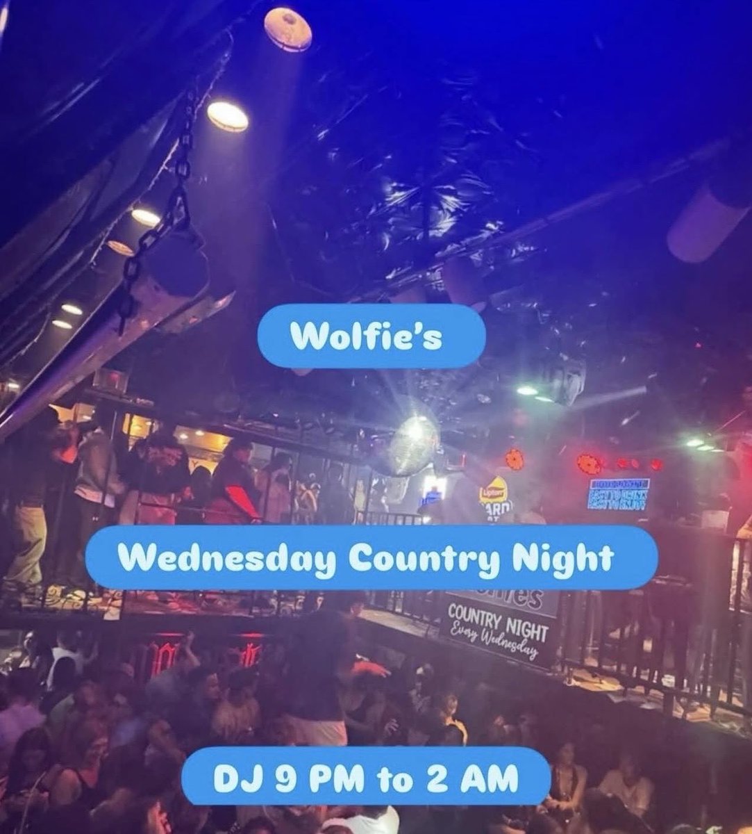 wolfiesbar's tweet photo. Wolfie’s 
Wednesday Country Night 
DJ 9 PM to 2 AM https://t.co/iZqMgabKOA