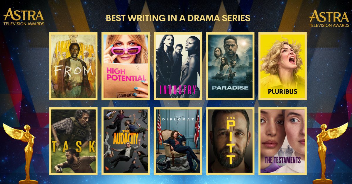 hpsourced's tweet photo. High Potential received 3 @TheAstraAwards nominations! Including:

- Best Actress in a Drama Series (Kaitlin Olson)
- Best Broadcast Network Drama Ensemble
- Best Writing in a Drama Series https://t.co/BRWP2z0YUB