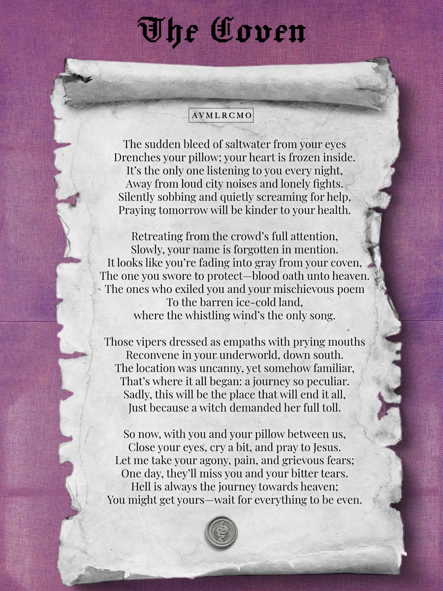 avmlrcmo's tweet photo. The Coven ✍️✨️

#poetry #poem #creativewriting #words https://t.co/TXl4NpQR9i